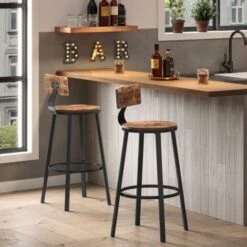 Songmics VASAGLE Lot De 2, Chaises De Bar, Tabourets Hauts, Avec Dossier, Siège De Cuisine, Cadre En Acier, Montage Facile, Siège De 73,2 Cm De Haut, Style Industriel, Marron Rustique Et Noir LBC026B01V1 -Homcomes Boutique 45295885 2