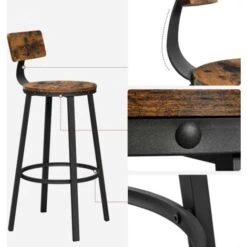Songmics VASAGLE Lot De 2, Chaises De Bar, Tabourets Hauts, Avec Dossier, Siège De Cuisine, Cadre En Acier, Montage Facile, Siège De 73,2 Cm De Haut, Style Industriel, Marron Rustique Et Noir LBC026B01V1 -Homcomes Boutique 45295885 4