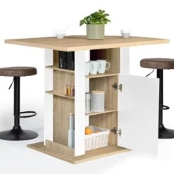 Ilot Central UGO 110 Cm Bois Blanc Et Imitation Hêtre Avec Rangements -Homcomes Boutique 45391574 4