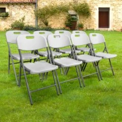 Lot 8 Chaise Pliable Blanches 44x46x50 Cm - 8x Chaise Pliante Blanche Robuste - Lot De 8 Chaise Pliante Confortable Pratique Pour Jardin, Mariage, Camping