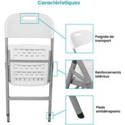 Lot 8 Chaise Pliable Blanches 44x46x50 Cm - 8x Chaise Pliante Blanche Robuste - Lot De 8 Chaise Pliante Confortable Pratique Pour Jardin, Mariage, Camping -Homcomes Boutique 45707101 3