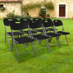 Lot 8 Chaise Pliable Noires 44x46x50 Cm - 8x Chaise Pliante Noire Robuste - Lot De 8 Chaise Pliante Confortable Pratique Pour Jardin, Mariage, Camping