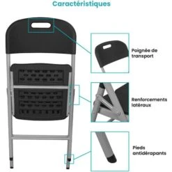 Lot 8 Chaise Pliable Noires 44x46x50 Cm - 8x Chaise Pliante Noire Robuste - Lot De 8 Chaise Pliante Confortable Pratique Pour Jardin, Mariage, Camping -Homcomes Boutique 45707102 3