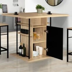 Ilot Central UGO 110 Cm Bois Noir Et Imitation Hêtre Avec Rangements Design Industriel -Homcomes Boutique 45707893 3