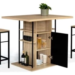 Ilot Central UGO 110 Cm Bois Noir Et Imitation Hêtre Avec Rangements Design Industriel -Homcomes Boutique 45707893 4