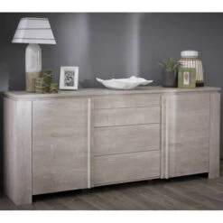 Buffet 2 Portes 3 Tiroirs Chêne Beige - TOULOUSE - L 205 X L 42 X H 87 Cm