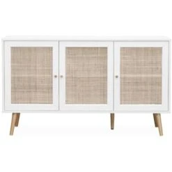 Buffet De Rangement En Cannage. Blanc 120x39x70cm - Bohème - 2 Niveaux. 3 Portes. Pieds Scandinaves -Homcomes Boutique 45850545 4