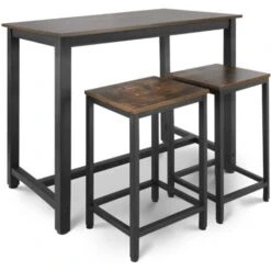 Table Haute Avec 2 Tabourets De Bar Style Industriel Repose Pieds Cadre En Fer Rustique Ensemble Bistrot Mange Debout Et Chaises De Bar Pour Cuisine Salle à Manger Marron Noir