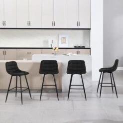 WOLTU 4X Tabouret De Bar. Chaise De Bar. Assise Rembourrée En Velours Avec Pieds Et Repose-Pieds En Métal.Noir -Homcomes Boutique 46355681 3