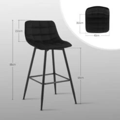 WOLTU 4X Tabouret De Bar. Chaise De Bar. Assise Rembourrée En Velours Avec Pieds Et Repose-Pieds En Métal.Noir -Homcomes Boutique 46355681 4