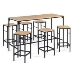 Table Haute De Bar DETROIT 150 Cm Et 6 Tabourets Design Industriel