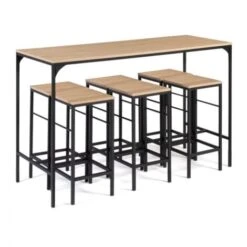 Table Haute De Bar DETROIT 150 Cm Et 6 Tabourets Design Industriel -Homcomes Boutique 46760731 4