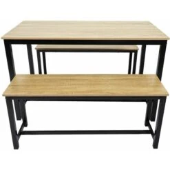 Lot D'une Table Et De 2 Bancs Chelsea - Bois Et Noir - Longueur 120, Profondeur 60, Hauteur 73 Cm -Homcomes Boutique 47379547 3