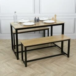 Lot D'une Table Et De 2 Bancs Chelsea - Bois Et Noir - Longueur 120, Profondeur 60, Hauteur 73 Cm -Homcomes Boutique 47379547 4