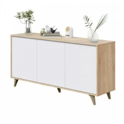 Buffet 3 Portes Blanc/Chêne - SAG - L 154 X L 40 X H 75 Cm -Homcomes Boutique 47608608 4