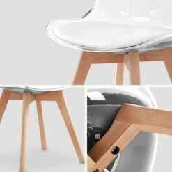 Lot De 4 Chaises Scandinaves - Lagertha - Pieds Bois, Fauteuils 1 Place, Coussin Blanc, Coque Transparente -Homcomes Boutique 48500750 4