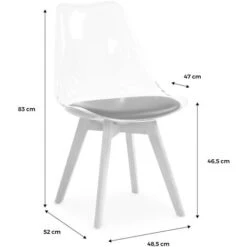 Lot De 4 Chaises Scandinaves - Lagertha - Pieds Bois, Fauteuils 1 Place, Coussin Blanc, Coque Transparente -Homcomes Boutique 48500750 5
