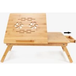 Table Pour Ordinateur Portable, Plateau De Lit Pliable, Bureau Réglable Avec Trous D'aération, Matériau: Bambou -Homcomes Boutique 48834089 3