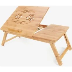 Table Pour Ordinateur Portable, Plateau De Lit Pliable, Bureau Réglable Avec Trous D'aération, Matériau: Bambou -Homcomes Boutique 48834089 4