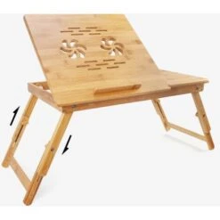 Table Pour Ordinateur Portable, Plateau De Lit Pliable, Bureau Réglable Avec Trous D'aération, Matériau: Bambou -Homcomes Boutique 48834089 5