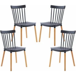 Lot De 4 Chaises De Salle à Manger VICTORIA Noir Bois Naturel 56x47x81