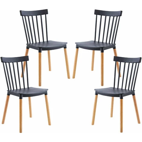 Lot De 4 Chaises De Salle à Manger VICTORIA Noir Bois Naturel 56x47x81 3 Lot De 4 Chaises De Salle à Manger VICTORIA Noir Bois Naturel 56x47x81