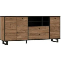 Buffet SEWILL - Décor Chene Et Noir - 3 Portes - L 180,8 X P 42 X H 81,6 Cm