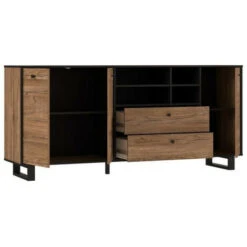 Buffet SEWILL - Décor Chene Et Noir - 3 Portes - L 180,8 X P 42 X H 81,6 Cm -Homcomes Boutique 52176648 4
