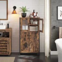 Songmics Meuble De Rangement, Buffet, Placard, Armoire, Étagères Réglable, 60 X 30 X 108 Cm, Cadre En Acier, Style Industriel, Marron Rustique Et Noir -Homcomes Boutique 52725871 3