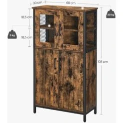 Songmics Meuble De Rangement, Buffet, Placard, Armoire, Étagères Réglable, 60 X 30 X 108 Cm, Cadre En Acier, Style Industriel, Marron Rustique Et Noir -Homcomes Boutique 52725871 5