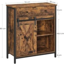 Songmics Buffet, Placard De Cuisine, 70 X 30 X 80 Cm, Avec Porte Coulissante Imitation Grange, Style Industriel, Marron Rustique Et Noir -Homcomes Boutique 52788501 5