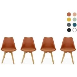 Lot De 4 Chaises Scandinaves. Pieds Bois De Hêtre. Chaises 1 Place. Terracotta