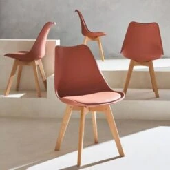 Lot De 4 Chaises Scandinaves. Pieds Bois De Hêtre. Chaises 1 Place. Terracotta -Homcomes Boutique 53304465 3