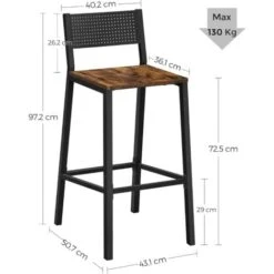 VASAGLE Tabourets De Bar, Lot De 2 Chaises Hautes, Sièges Cuisine, Salle à Manger, Bureau, Style Industriel, Marron Rustique Et Noir Par SONGMICS LBC070B01 11 VASAGLE Tabourets De Bar, Lot De 2 Chaises Hautes, Sièges Cuisine, Salle à Manger, Bureau, Style Industriel, Marron Rustique Et Noir Par SONGMICS LBC070B01 -Homcomes Boutique 53317882 5