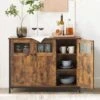 Songmics Buffet, Avec Placard 3 Portes, 100 X 35 X 75 Cm, Meuble De Rangement Pour Salle à Manger, Salon, Cuisine, Entrée, Cadre En Acier, Style Industriel, Marron Rustique Et Noir -Homcomes Boutique 53602113 1