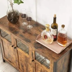 Songmics Buffet, Avec Placard 3 Portes, 100 X 35 X 75 Cm, Meuble De Rangement Pour Salle à Manger, Salon, Cuisine, Entrée, Cadre En Acier, Style Industriel, Marron Rustique Et Noir -Homcomes Boutique 53602113 3