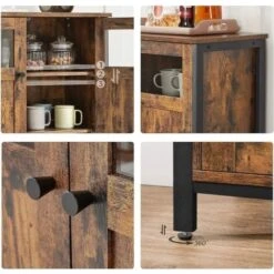 Songmics Buffet, Avec Placard 3 Portes, 100 X 35 X 75 Cm, Meuble De Rangement Pour Salle à Manger, Salon, Cuisine, Entrée, Cadre En Acier, Style Industriel, Marron Rustique Et Noir -Homcomes Boutique 53602113 4