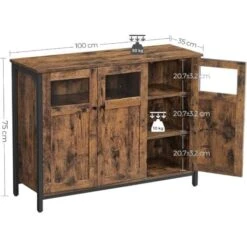 Songmics Buffet, Avec Placard 3 Portes, 100 X 35 X 75 Cm, Meuble De Rangement Pour Salle à Manger, Salon, Cuisine, Entrée, Cadre En Acier, Style Industriel, Marron Rustique Et Noir -Homcomes Boutique 53602113 5