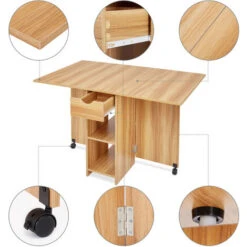 Table à Manger, Table à Manger Pliante Cuisine, Table Mobile à Feuilles Caduques, Chêne Rouge-Meerveil -Homcomes Boutique 53940214 3
