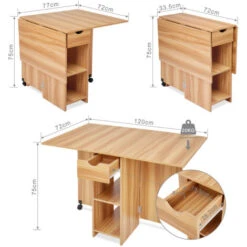 Table à Manger, Table à Manger Pliante Cuisine, Table Mobile à Feuilles Caduques, Chêne Rouge-Meerveil -Homcomes Boutique 53940214 5