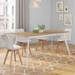 Table Scandinave Extensible INGA 160-200 Cm Plateau Bois Pieds Blancs -Homcomes Boutique 54637365 4