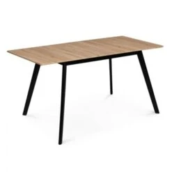 Table Scandinave Extensible INGA 120-160 Cm Plateau Bois Pieds Noirs