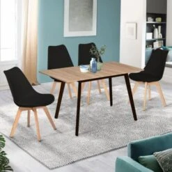 Table Scandinave Extensible INGA 120-160 Cm Plateau Bois Pieds Noirs -Homcomes Boutique 54637379 4
