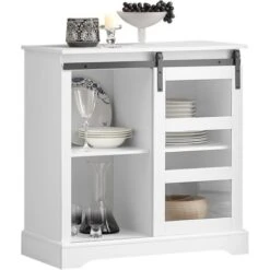 SoBuy FSB46-W Buffet Commode Armoire De Rangement Meuble De Rangement Avec Porte De Grange Coulissante à 2 Niveaux, 80x39x82cm, Blanc