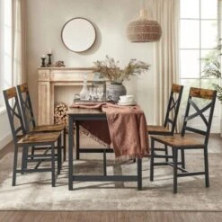 Chaises De Salle à Manger, Lot De 2, Sièges De Cuisine, Cadre En Acier, Ergonomique, Style Industriel, Pour Salon, Cuisine, Marron Rustique Et Noir Par SONGMICS LDC094B01 -Homcomes Boutique 55307308 3