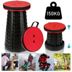 Randaco Chaise Pliante Portable Compacte, Légère Et Télescopique 150kg Tabouret Pliant Pour L'extérieur Rouge