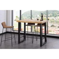 Table Haute En Bois Coloris Chêne Nordique / Pieds Noir - Longueur 120 X Profondeur 70 X Hauteur 100 Cm -PEGANE-