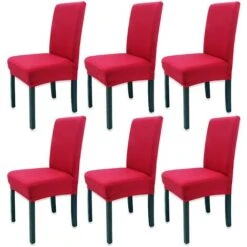 6 X Housse De Chaise Salle à Manger Extensible Stretch Couverture De Chaise Housse Pour Chaise Dossier Haut, Rouge
