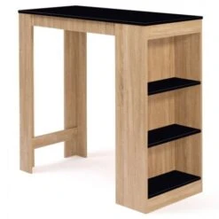 Table De Bar BARTH 2 à 4 Personnes Bois Imitation Hêtre Plateau Noir