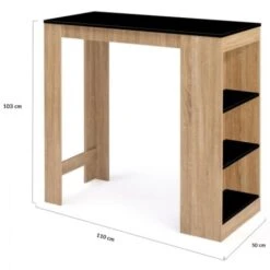 Table De Bar BARTH 2 à 4 Personnes Bois Imitation Hêtre Plateau Noir -Homcomes Boutique 59235072 4